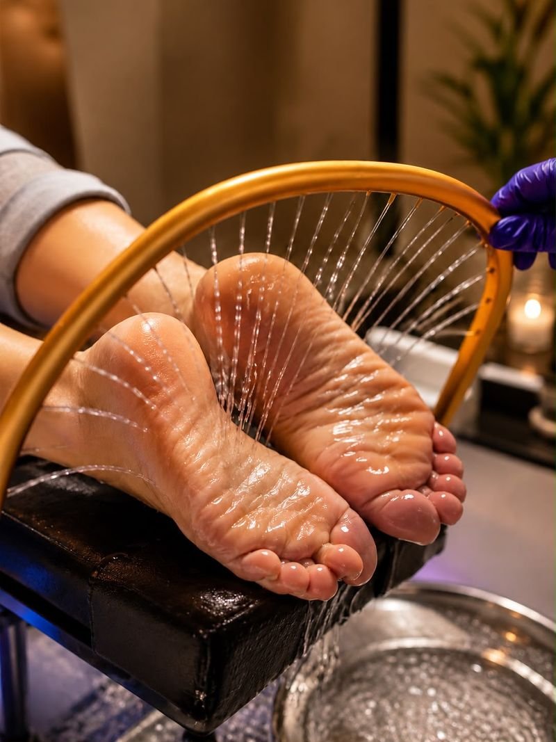 Pieds sous un arc d'eau pendant un foot spa